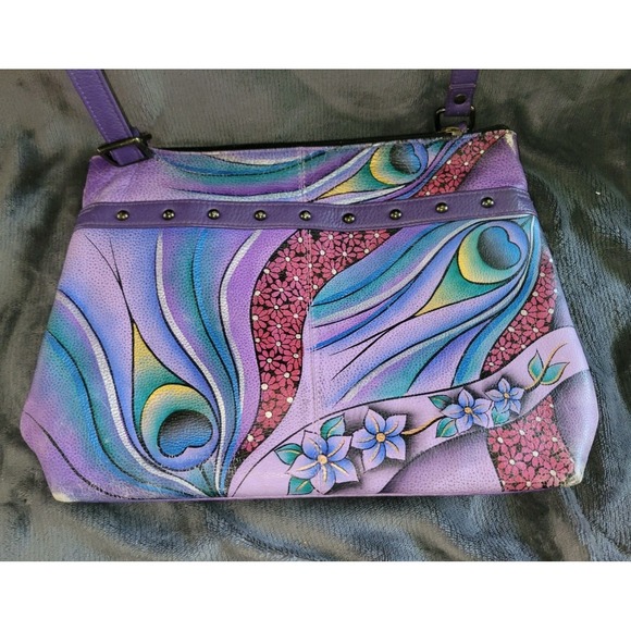 Anuschka Handbags - Anuschka Leather Hand Painted Cross Body Adjustable Style Strap Purse/ Bag